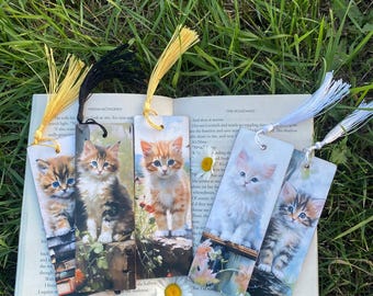 Handmade Wooden Cat Bookmark: Decoupage Design with Tassel