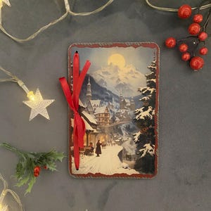 Wooden Vintage Christmas card , Retro Christmas gift, Unique Greeting cards with personalised, Idea Secret Santa gift