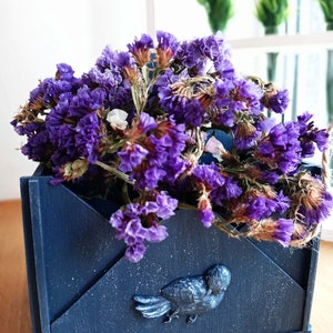 Buzón de correo. Caja de madera azul. Almacenamiento de cartas, caja de oficina, caja de hierbas y especias, decoración de escritorio, organizador de servilletas. Regalo de mamá planta
