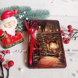 Handmade wooden Christmas cards in vintage style , retro Christmas gift for grandmother, idea for secret Santa gift for coworker