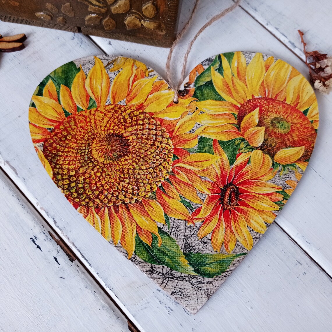 Garden ornament sunflowers decor wooden hanging heart door or Etsy
