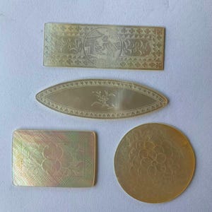 Antique Chinese Mother of Pearl Gaming Counters 4 piece lot  Unique