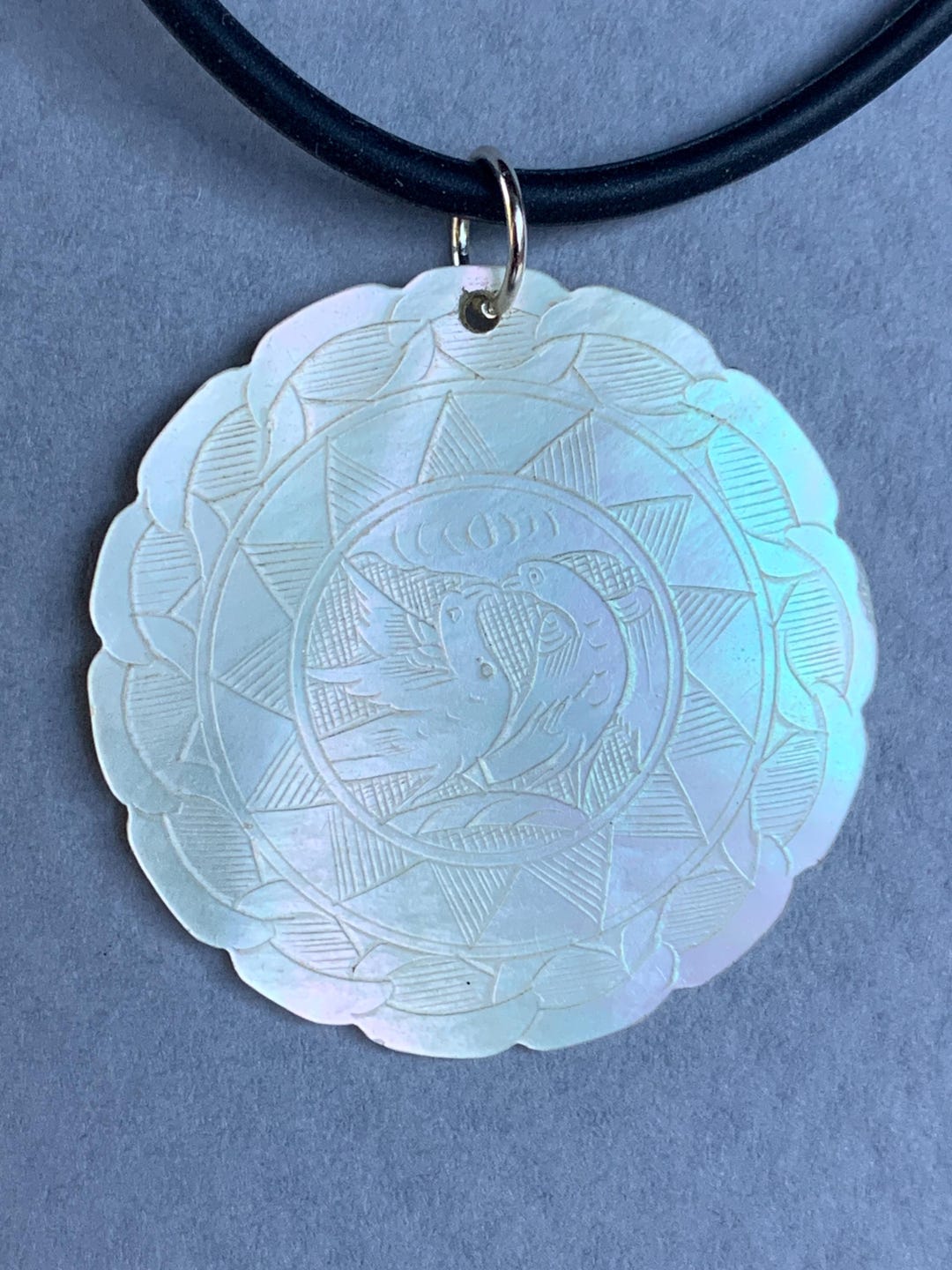Antique Chinese Mother of Pearl Gaming Counter Pendant and Necklace ...