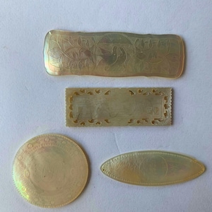 Antique Chinese Mother of Pearl Gaming Counters 4 piece lot  Unique
