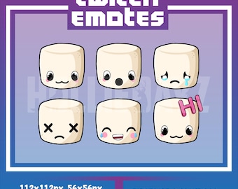 Cute Marshmallow Twitch Emote Bundle, Food Emotes (Digital Download)