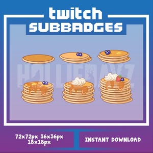 Pancake twitch sub badges, twitch sub badges, sub badge bundle, food sub badges, dessert twitch badges