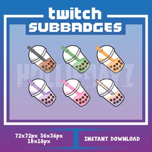 Bubble tea twitch sub badges, bubble tea sub badges, sub badges, twitch sub badges, sub badge bundle, boba