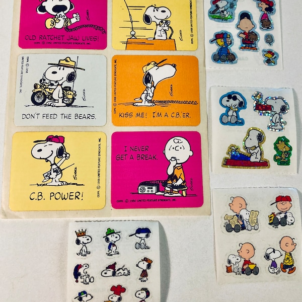 Vintage Charlie Brown, Snoopy,Woodstock Stickers-Your choice CB Radio, Sports, Metallic mini stickers, Peanuts characters