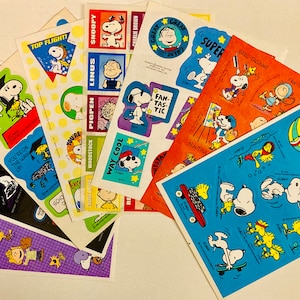 Snoopy, Woodstock Peanuts Personagens Adesivos Vintage, Folha Completa Adesivos, Escola, Diversão, Bom Trabalho, Clássico Snoopy & Gang adesivos