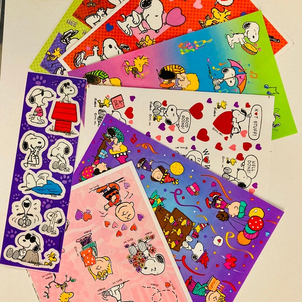 Snoopy,Woodstock Peanuts Characters Vintage Stickers, Full Sheet Stickers,Joe Cool,Party,Fun,Good Job,Classic Snoopy & Gang stickers