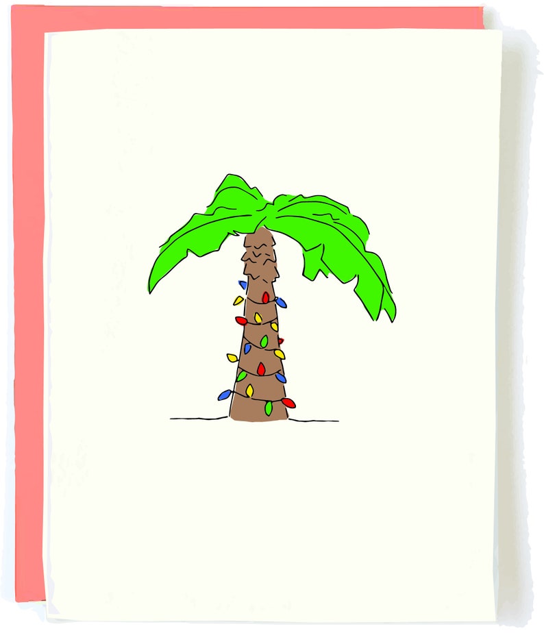 Palm Tree Christmas Card Pack Seasons Greetings From Etsy