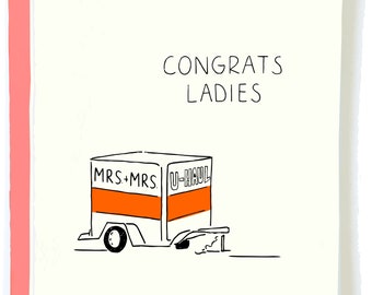 Lesbian Wedding Card Mrs & Mrs - Gay Wedding Card Funny, Lesbian Engagement Card U-Haul Card, Card for Brides,