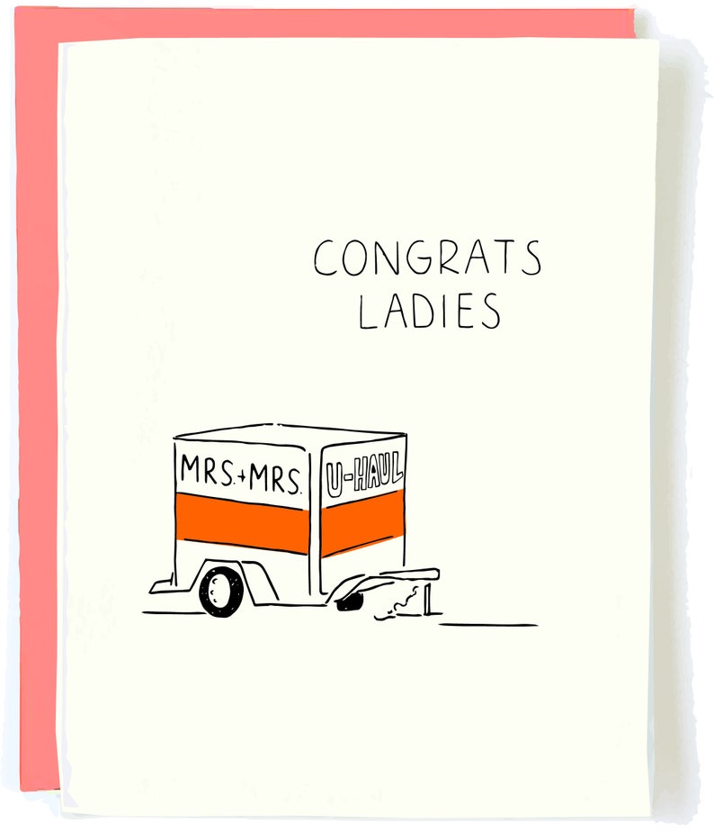 Lesbian Wedding Card Mrs & Mrs - Gay Wedding Card Funny, Lesbian Engagement Card U-Haul Card, Card for Brides, 