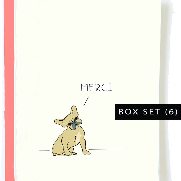 French Bulldog Thank You Card Pack - Merci Thank You, Frenchie Mom Gift, Cute Thank you Cards, French bulldog gifts