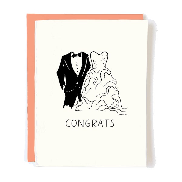 Cute Wedding Congrats Bride and Groom Card - Tuxedo and Gown Engagement Gift for Bridal Shower Gifts under 10