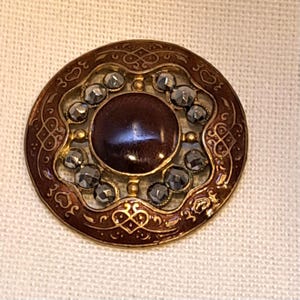 Antique Champleve French Enamel Button with Cut Steels (1.25" Red)