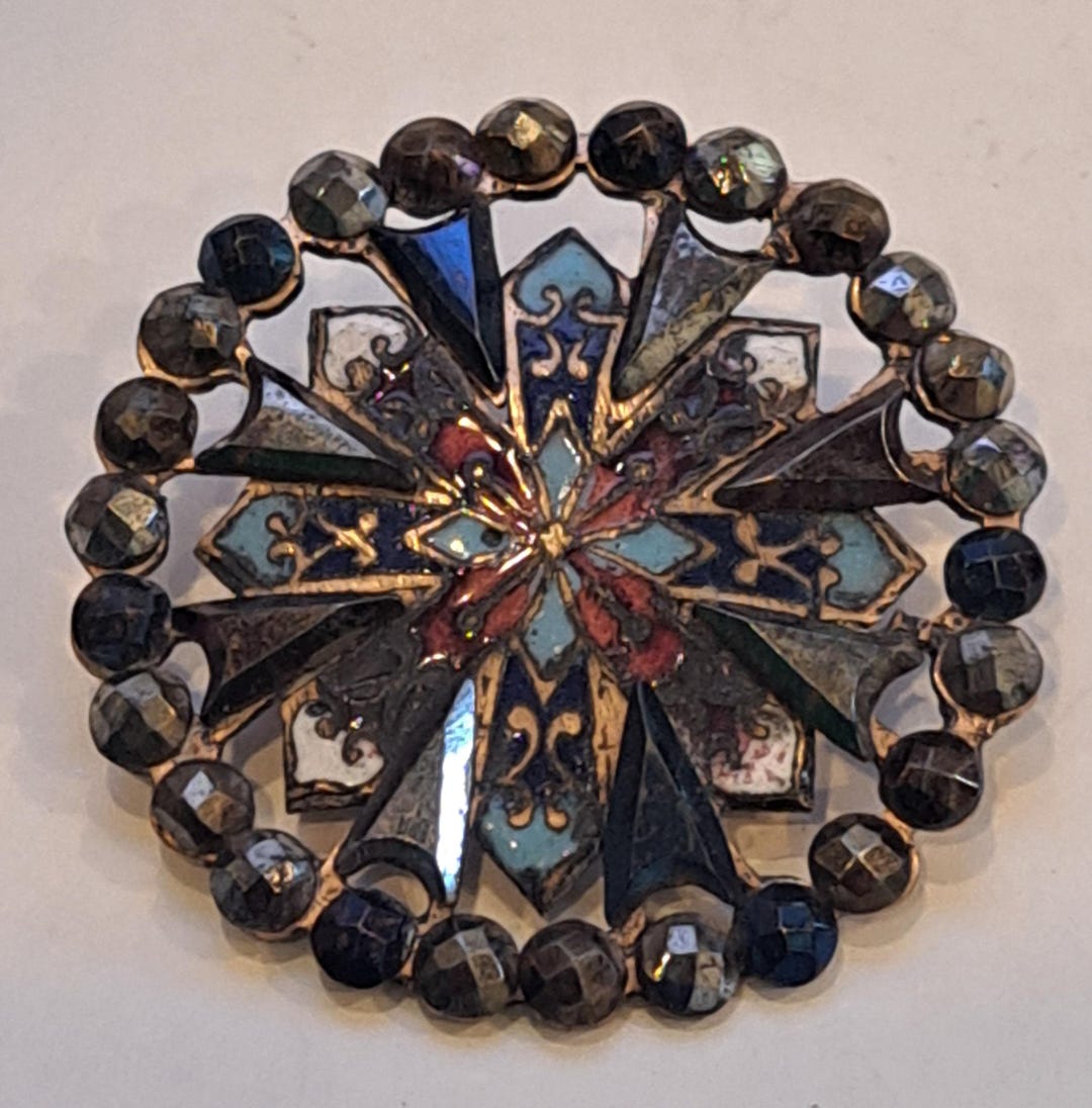 Antique Champleve Enamel Buttons. Open Metalwork With Colored Cut ...