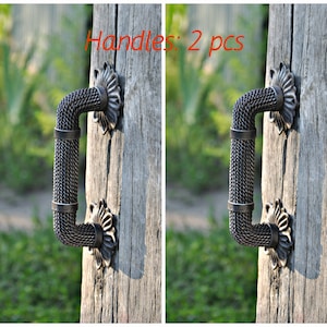 Handles 2 pcs Front door handle Metal  handles Forged handles for gates wickets Hand forged  Handle for wooden doors Handle for iron gates