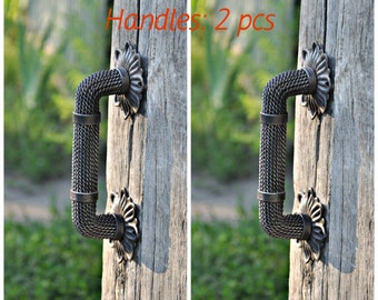 Handles 2 pcs Front door handle Metal  handles Forged handles for gates wickets Hand forged  Handle for wooden doors Handle for iron gates