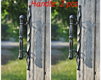 Set of 2 hand forged door pulls, Wrought iron, Steel gate & Shed handles, Entrance door pull handle, Metal handle, Wood door, Rustic decor