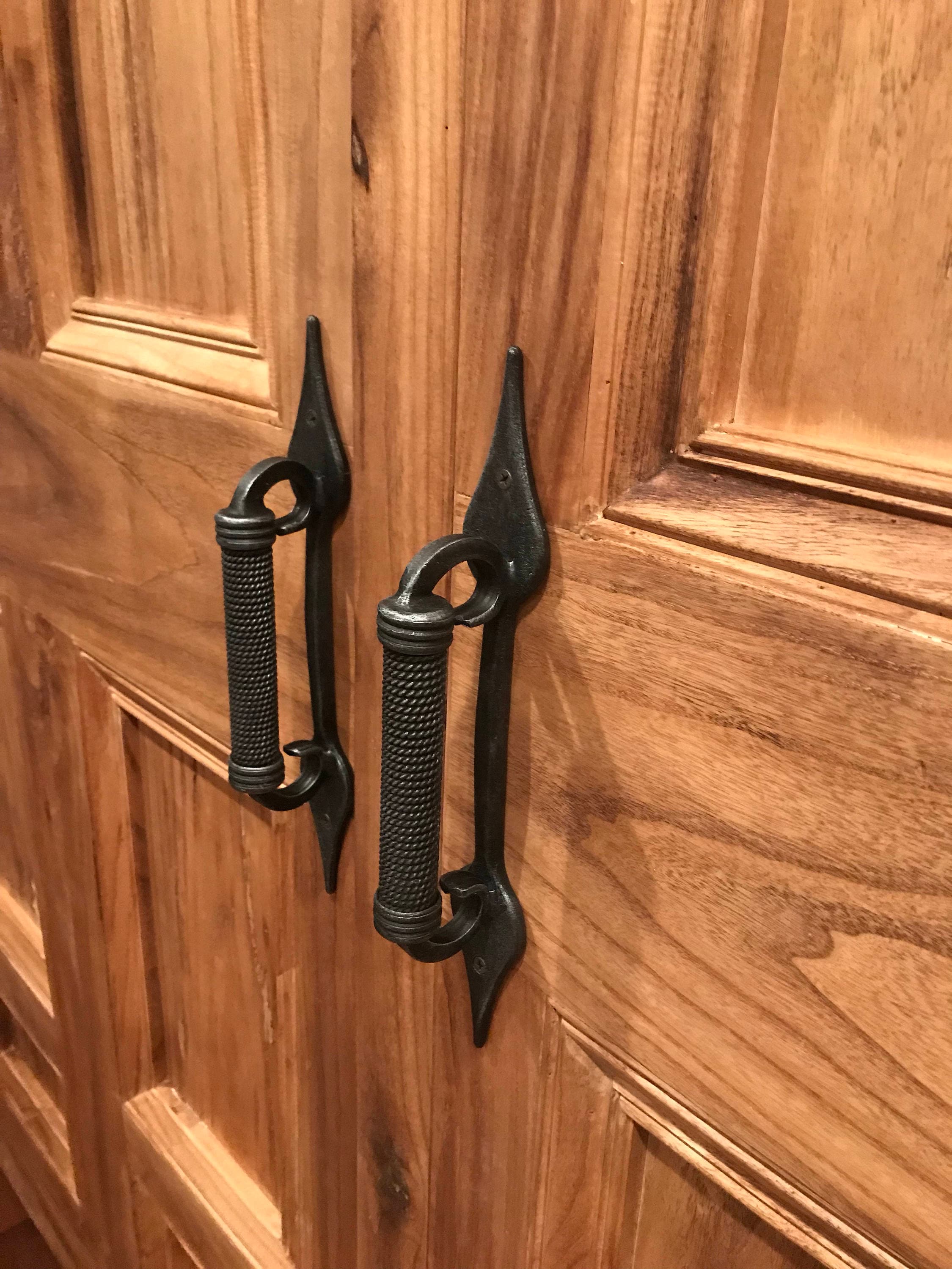 Wrought iron door handle Steampunk furniture Barn door Etsy