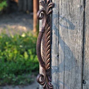 Door handle, Metal handle, Wood door, Wrought iron handle, Front door, Furniture, Handle wicket, Handle Gate, Rustic decor, Home decor