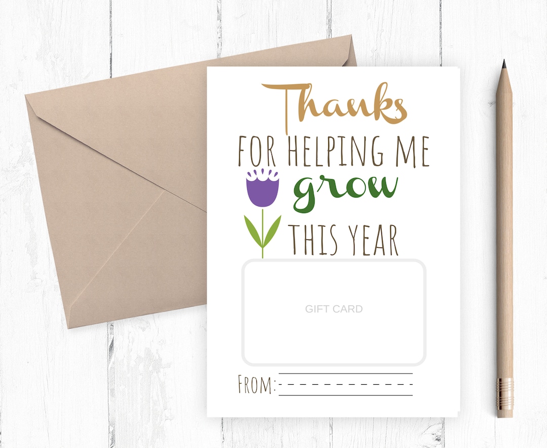 Thank You Teacher Gift Card Printable, Teacher Gift Card Holder
