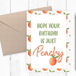 Printable Happy Birthday Card, Peachy Girly Happy Birthday Card, instant download PNG PDF 5x7
