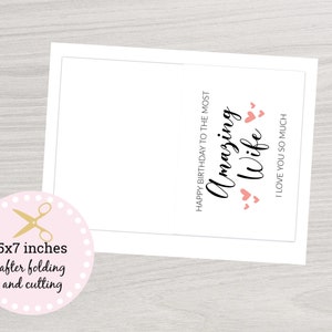 Happy Birthday to Wife printable card, Instant Download birthday card, Card for her, Card for Wife JPG PDF 5x7 8x10 image 2