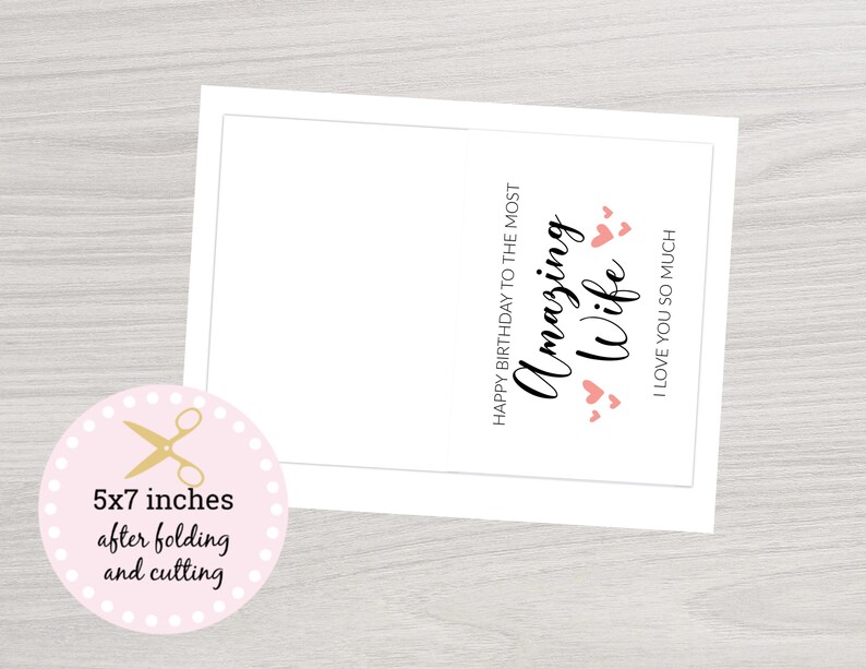 Happy Birthday to Wife printable card, Instant Download birthday card, Card for her, Card for Wife JPG PDF 5x7 8x10 image 2