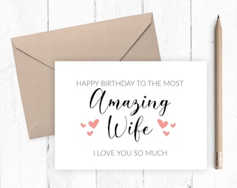 Happy Birthday to Wife printable card, Instant Download birthday card, Card for her, Card for Wife JPG PDF 5x7 8x10