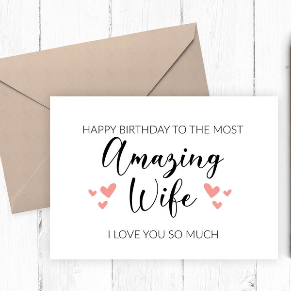 Happy Birthday to Wife printable card, Instant Download birthday card, Card for her, Card for Wife JPG PDF 5x7 8x10