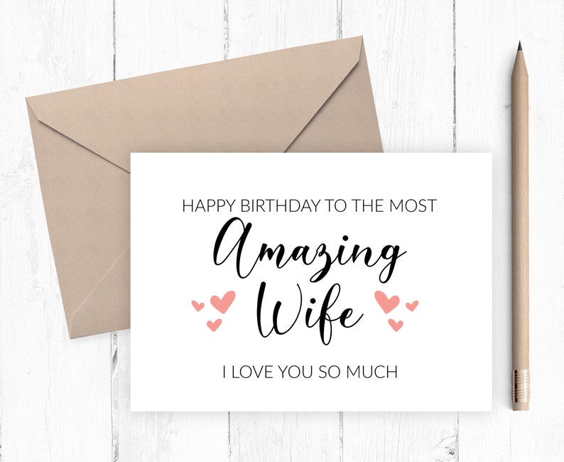 Happy Birthday to Wife printable card, Instant Download birthday card, Card for her, Card for Wife JPG PDF 5x7 8x10 image 1