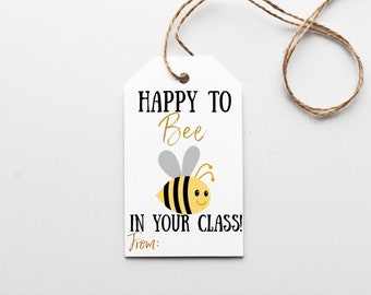 Back to School Teacher Printable Gift Tag, Happy To Bee In Your Class Favor Tag, Student school Printable, Instant Download PDF JPG