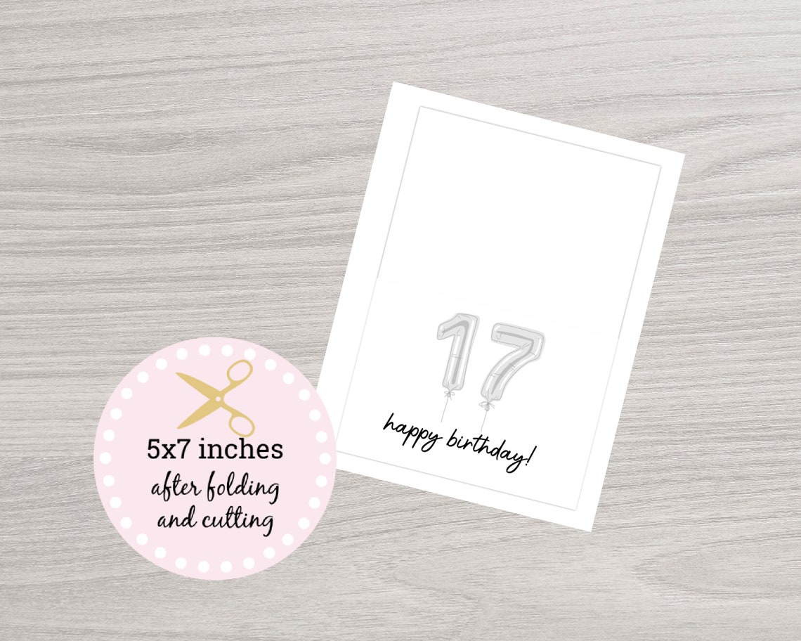 17th Birthday Card Printable 17 year old Birthday Card PDF Etsy