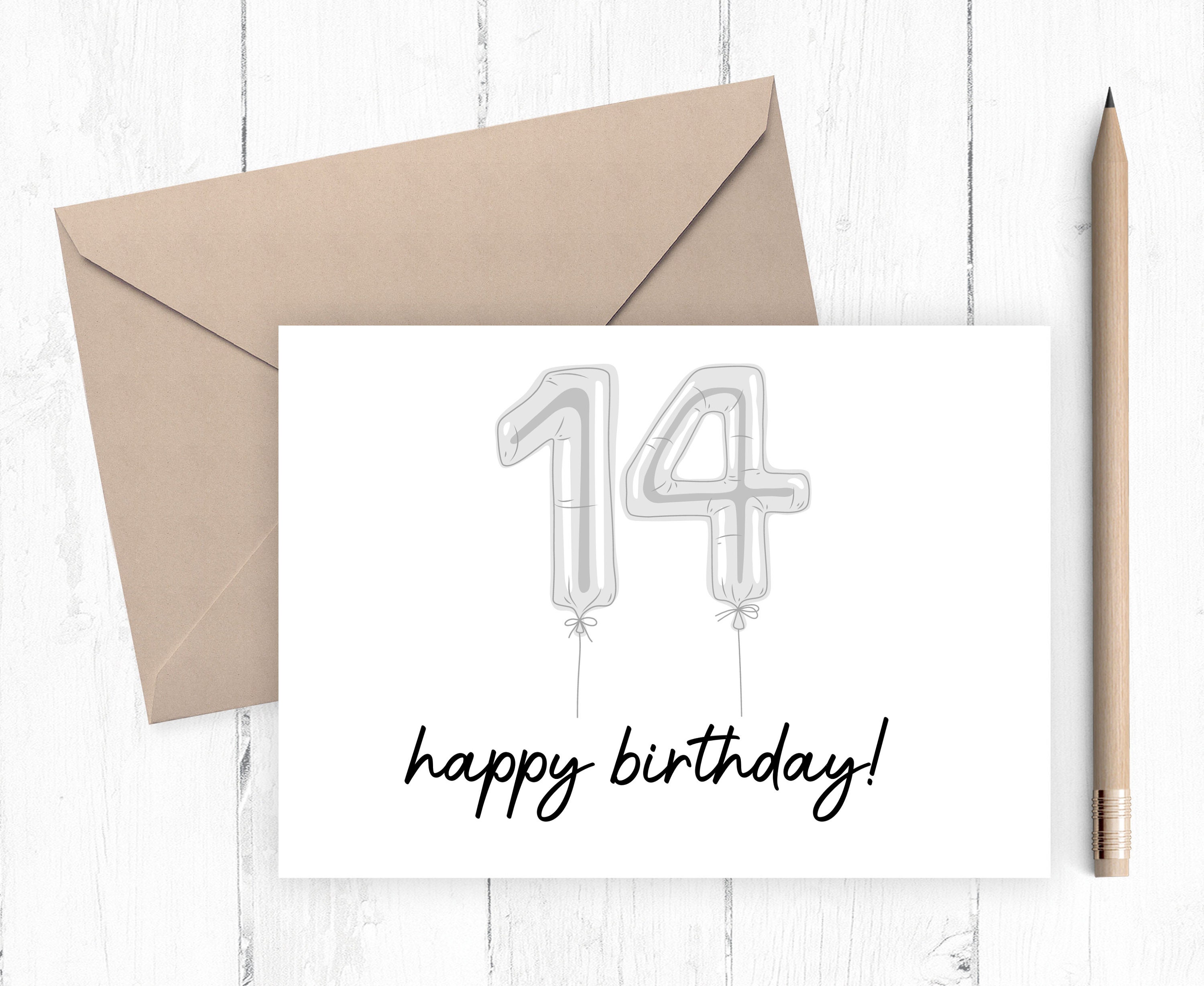 14th Birthday Card Printable 14 year old Birthday Card PDF | Etsy