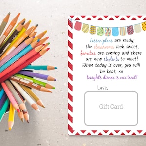 Terug naar school leraar cadeau, leraar waardering kaart, direct downloaden, afdrukbare kaart, leraar cadeaubon