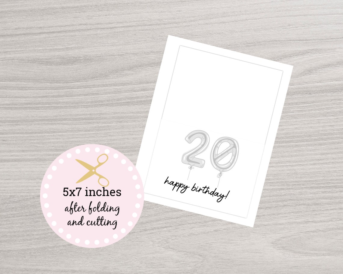 20th Birthday Card Printable 20 year old Birthday Card PDF - Etsy France