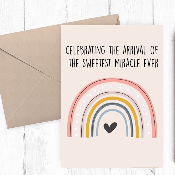 Printable Baby Shower Card, Baby Shower Card, Welcome Baby Card, Rainbow Baby Card, Pregnancy After Loss Card, Instant Download, 5x7 PDF JPG