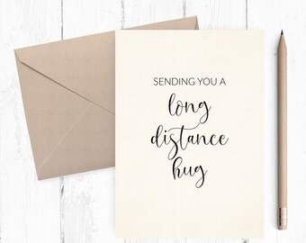 Long Distance Card, Miss you Card, Long Distance Hug Card, Birthday Card, pdf png 5x7