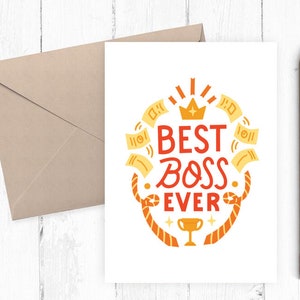 La mejor tarjeta imprimible del jefe, tarjeta del día del jefe, tarjeta de cumpleaños del jefe 5x7 PDF JPG Incluye plantilla de sobre imprimible