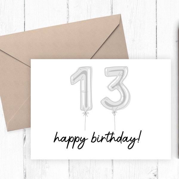 13th Birthday Card, Printable 13 year old Birthday Card, PDF, PNG, Instant Download