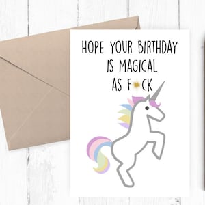 Tarjeta de cumpleaños divertida, tarjeta de cumpleaños mágica AF, tarjeta de cumpleaños imprimible de unicornio, JPG PDF incluye plantilla de sobre imprimible