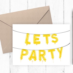 Printable Happy Birthday Card, Let's Party Card, Instant Download, Happy Birthday Card, Birthday Gift 5x7 PDF JPG