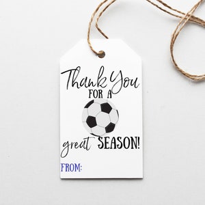 Soccer Printable Gift Tag, Thanks for a Great Season Favor Tag, End of Year, All Star, summer Tag Printable, Instant Download PDF JPG