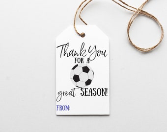 Soccer Printable Gift Tag, Thanks for a Great Season Favor Tag, End of Year, All Star, summer Tag Printable, Instant Download PDF JPG