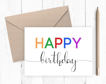 PRINTABLE Happy Birthday Card 5x7 Handlettered Instant - Etsy