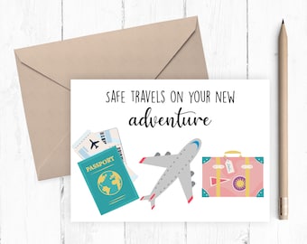 Tarjeta de mudanza imprimible, tarjeta de viaje imprimible, tarjeta Bon Voyage, tarjeta de viaje seguro, descarga instantánea 8x10 5x7 JPG PDF