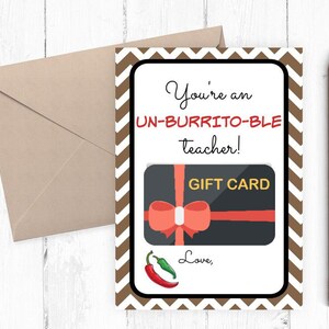 Burrito Gift Card Printable, Teacher Gift Card Holder, Instant Download ...