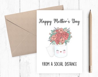 Mother&#39;s Day Card from a social distance, Quarantine Mother&#39;s Day Card, Printable Mother&#39;s Day Card Instant Download PDF PNG 5x7